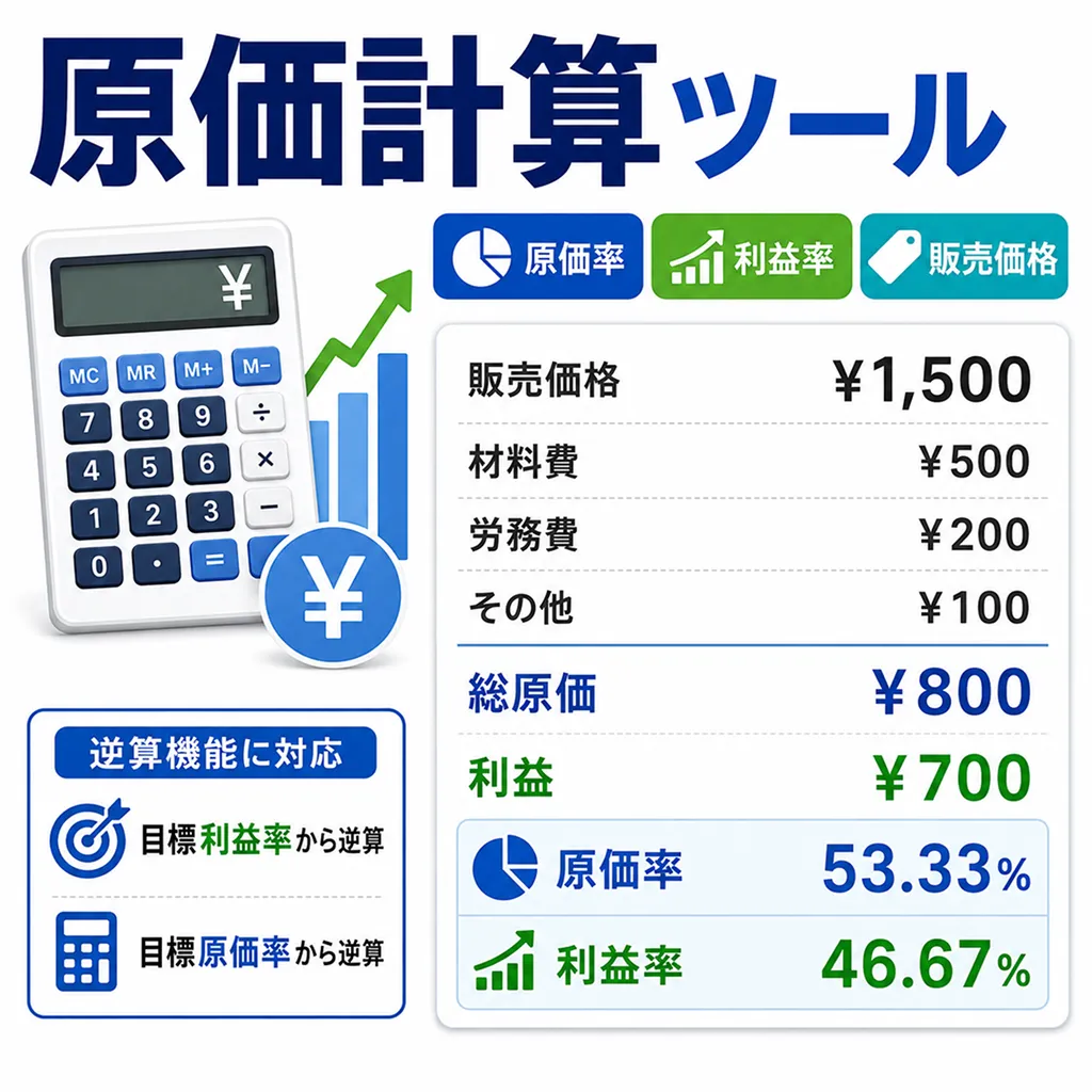 管理原価計算 原価計算ツール | 原価率・利益率・販売価格を自動計算 | Calc & Tools