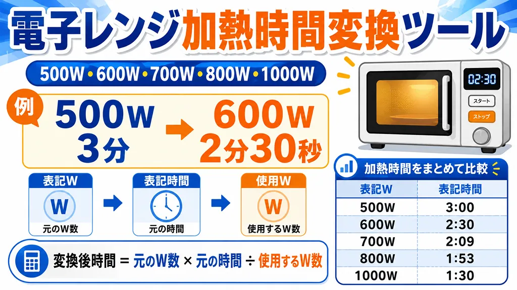 電子レンジ加熱時間変換ツール